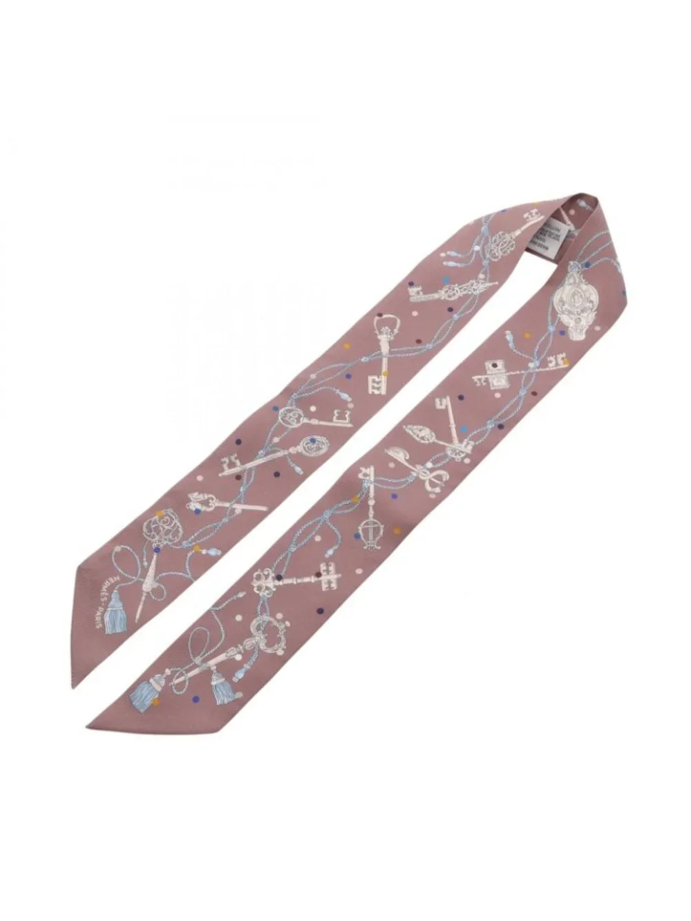 ★SOLD★ Hermes Scarf Twill les Cles a Pois Ribbon Brown Glace Silk - Picture 2 of 6